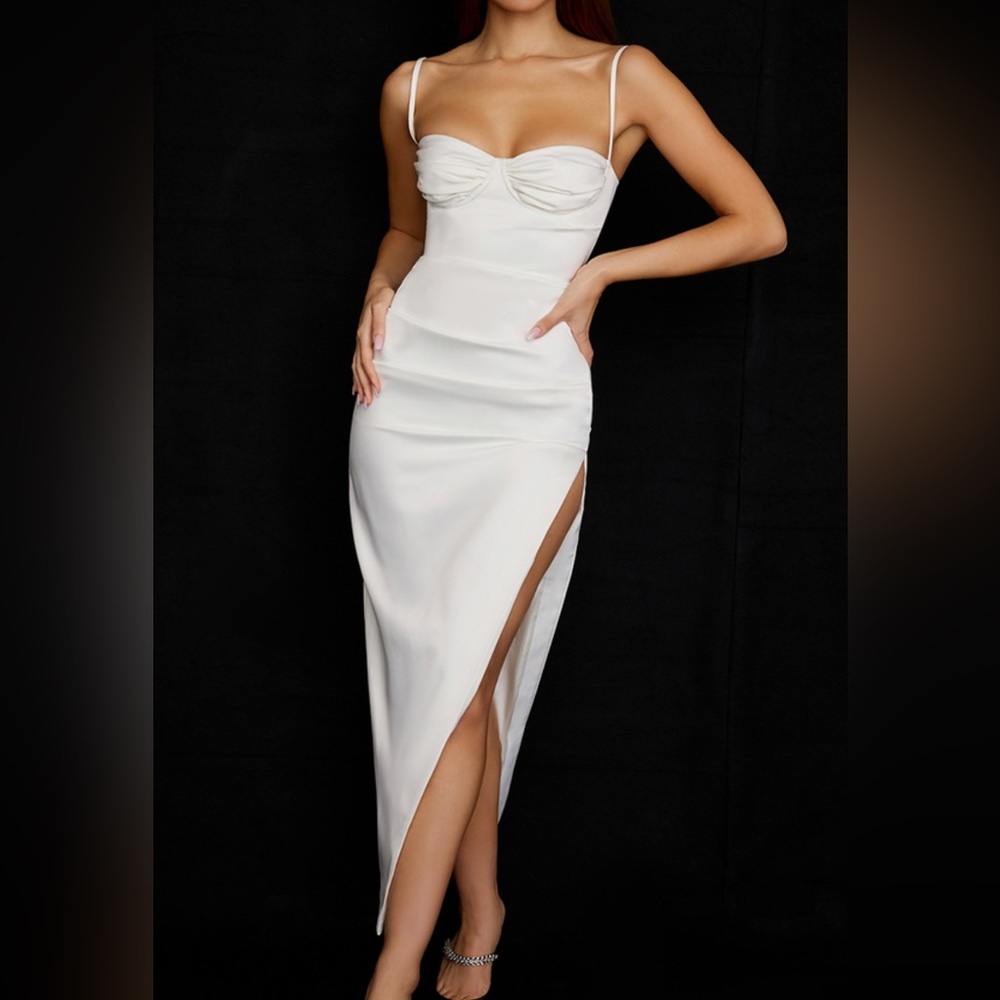 House of CB Flora Satin Corset Midi Dress Hemmed